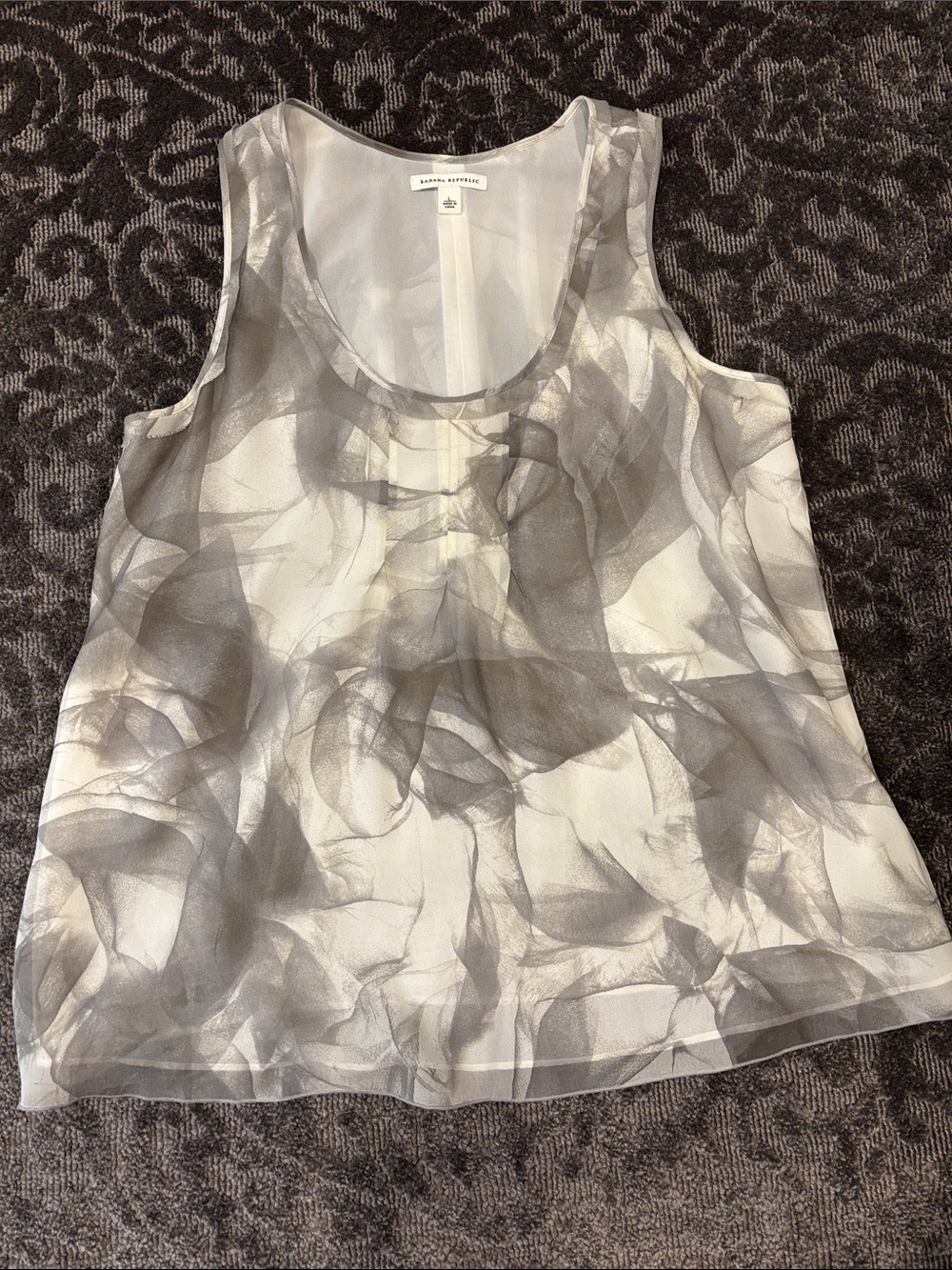 Banana Republic White and Gray Sheer Printed Sleeveless Tank